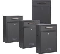 Wiltec 2x2 Boîte aux lettres murale verrouillable V52 anthracite pour courrier, 285 x 120 x 400 mm, Revêtement par poudre, avec fente, plaque porte-nom