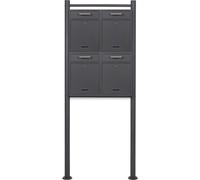 Wiltec 2x2 Boîte aux lettres verrouillable V52 anthracite pour courrier, 285 x 120 x 400 mm, Revêtement par poudre, avec fente, plaque porte-nom et Pied