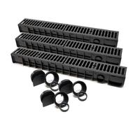 Wiltec 3x Caniveau - 1000 x 140 x 115 mm - Capacité de charge 12,5 t - avec Grille de recouvrement en fonte - Drainage Eaux usées Rigole Évacuation Garage