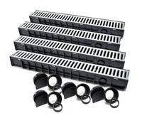 Wiltec 4x Caniveau - 1000 x 140 x 115 mm - Capacité de charge 1,5 t - avec Grille de recouvrement galvanisée - Drainage Eaux usées R