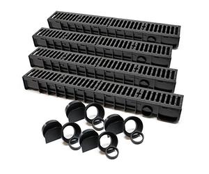 WilTec 4X Caniveau - 1000 x 140 x 115 mm - Capacité de Charge 25 t - avec Grille de recouvrement en Fonte - Drainage Eaux usées Rigole Évacuation Garage