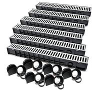 Wiltec 6x Caniveau - 1000 x 140 x 115 mm - Capacité de charge 1,5 t - avec Grille de recouvrement galvanisée - Drainage Eaux usées Rigole Évacuation Garage