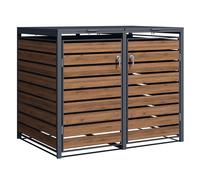 Wiltec Abri design bois pour 2 poubelles Cache-poubelles Couvercle à charnière