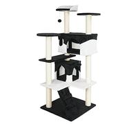 Wiltec Arbre à Chat - 130 cm de Haut - Design ludique avec Balles de Jeu - Meuble grattage Escalade félin Peluche - Couleur Noir-Blanc - avec Maisonnettes, sisal et Plate-Forme