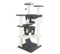 Wiltec Arbre à Chat - 130 cm de Haut - Design ludique avec Balles de Jeu - Meuble grattage Escalade félin Peluche - Couleur Gris-Blanc - avec Maisonnettes, sisal et Plate-Forme