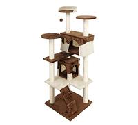 Wiltec Arbre à Chat - 130 cm de Haut - Design ludique avec Balles de Jeu - Meuble grattage Escalade félin Peluche - Couleur Marron-Beige - avec Maisonnettes, sisal et Plate-Forme