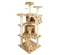 Wiltec Arbre à Chat - 130 cm de Haut - Design ludique « Pattes » avec Balles de Jeu - Meuble grattage Escalade félin Peluche - Couleur Beige - avec Maisonnettes, sisal et Plate-Forme