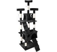 Wiltec Arbre à chat - 170 cm de haut - design ludique avec Souris et Escaliers - Meuble grattage félin peluche - Couleur noire - avec Maisonnettes, sisal, niche et plate-forme, balles de jeu