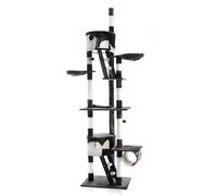 Wiltec Arbre à Chat XXL - 240-260 cm de Hauteur Plafond réglable - Design avec Échelles - Meuble grattage félin Peluche - Couleur Noir-Blanc - Griffoir Grattoir avec Maisonnettes, sisal et niches
