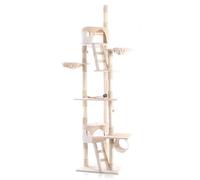 Wiltec Arbre à Chat XXL - 240-260 cm de Hauteur Plafond réglable - Design avec Échelles - Meuble grattage félin Peluche - Couleur Beige-Blanc - Griffoir Grattoir avec Maisonnettes, sisal et niches