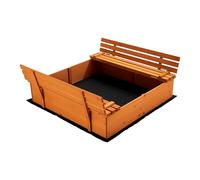 Wiltec Bac à Sable - 156,7 x 156,6 x 55 cm - en Bois d’épicéa - avec Couvercle Repliable, 2 Bancs intégrés, Sol Non-tissé - Jeux extérieur Enfants