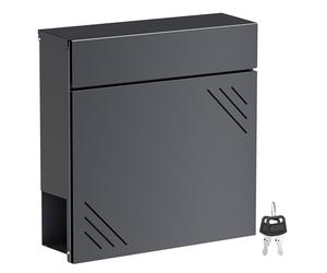 Wiltec Boîte aux Lettres Anthracite V63 en Acier 37 x 11 x 37 cm, boîte Postale Murale avec Compartiment à journaux et clés
