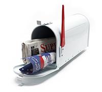 Wiltec Boîte aux Lettres Design Style américain, 150 x 513 x 223 mm, Couleur Blanche, Acier galvanisé, Boîte Postale US Mailbox avec Fanion Rouge