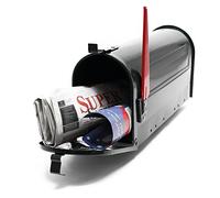 Wiltec Boîte aux Lettres Design Style américain, 150 x 513 x 223 mm, Couleur Noire, Acier galvanisé, Boîte Postale US Mailbox avec Fanion Rouge