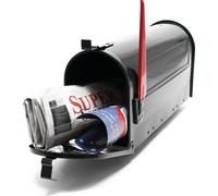 Wiltec Boîte aux lettres design style américain, 180 x 220 x 480 mm, Couleur noire, Acier galvanisé, Boîte postale US Mailbox avec fanion rouge