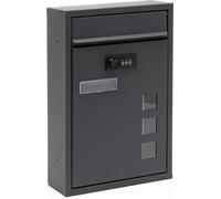 Wiltec Boîte aux lettres murale Anthracite pour courrier, 215 x 90 x 320 mm, Revêtement par poudre, avec Serrure à combinaison, fente, porte-nom et fenêtres