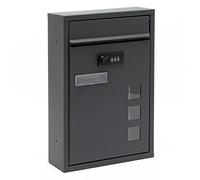 Wiltec Boîte aux Lettres Murale Anthracite pour courrier, 215 x 90 x 320 mm, Revêtement par Poudre, avec Serrure à Combinaison, Fente, Porte-nom et fenêtres