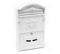 Wiltec Boîte aux lettres murale design antique, Blanche, Verrouillable, Alu et Acier galvanisé, 260 x 90 x 400 mm, Fente, clapet et