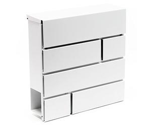 Wiltec Boîte aux Lettres Murale ou sur Pied Design & Porte-journaux V15, Verrouillable, Blanche, Acier galvanisé, 370 x 105 x 370 mm, Fente et clapet
