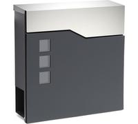 Wiltec Boîte aux Lettres Murale ou sur Pied Design & Porte-journaux V20, Verrouillable, Gris Anthracite, Acier, 370 x 105 x 370 mm, avec Fenêtres