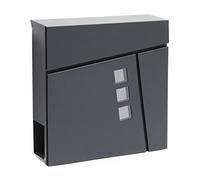 Wiltec Boîte aux lettres murale ou sur pied design & Porte-journaux V24, Verrouillable, Gris anthracite, Acier galvanisé, 370 x 105 x 370 mm, avec Fenêtres