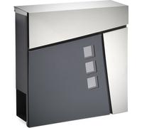 Wiltec Boîte aux Lettres Murale ou sur Pied Design & Porte-journaux V24, Verrouillable, Gris Anthracite, Acier INOX, 370 x 105 x 370 mm, avec Fenêtres