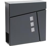 Wiltec Boîte aux lettres murale ou sur pied design & Porte-journaux V24, Verrouillable, Gris anthracite, Acier galvanisé, 370 x 105 x 370 mm, avec Fenêtres