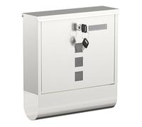 Wiltec Boîte aux Lettres Murale ou sur Pied & Porte-journaux, Verrouillable, Couleur argentée, Acier INOX, 305 x 95 x 335 mm, Fenêtres et Porte-nom