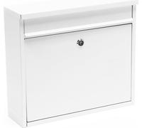 Wiltec Boîte aux lettres murale ou sur pied V13, Verrouillable, Blanche, Acier galvanisé, 360 x 105 x 315 mm, Fente et clapet pour courrier
