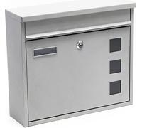 Wiltec Boîte aux lettres murale V12, Verrouillable, Argentée, Acier galvanisé, 360 x 115 x 320 mm, avec Clapet, Fenêtres et Porte-nom