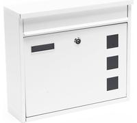 Wiltec Boîte aux lettres murale V12, Verrouillable, Blanche, Acier galvanisé, 360 x 115 x 320 mm, avec Clapet, Fenêtres et Porte-nom
