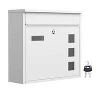 Wiltec Boîte aux lettres murale V12, Verrouillable, Blanche, Acier galvanisé, 360 x 115 x 320 mm, avec Clapet, Fenêtres et Porte-nom