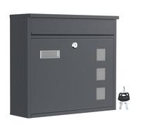 Wiltec Boîte aux lettres murale V12 Verrouillable Couleur anthracite Acier galvanisé 360 x 115 x 320 mm avec Clapet Fenêtres e