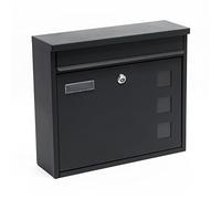 Wiltec Boîte aux lettres murale V12, Verrouillable, Couleur anthracite, Acier galvanisé, 360 x 115 x 320 mm, avec Clapet, Fenêtres et Porte-nom