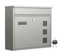 Wiltec Boîte aux Lettres Murale V12, Verrouillable, Couleur Grise, Acier INOX, 360 x 115 x 315 mm, avec Clapet, Fenêtres et Porte-nom