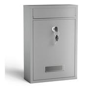 Wiltec Boîte aux Lettres Murale verrouillable V11 argentée pour courrier, 216 x 85 x 320 mm, Revêtement par Poudre, Fente 191 x 36 mm, avec Porte-nom