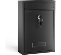 Wiltec Boîte aux Lettres Murale verrouillable V11 Noire pour courrier, 215 x 90 x 320 mm, Revêtement par Poudre, Fente 191 x 36 mm, avec Porte-nom