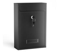 Wiltec Boîte aux Lettres Murale verrouillable V11 Noire pour courrier, 216 x 85 x 320 mm, Revêtement par Poudre, Fente 191 x 36 mm, avec Porte-nom