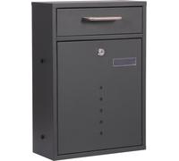 Wiltec Boîte aux lettres murale verrouillable V51 anthracite pour courrier, 285 x 120 x 400 mm, Revêtement par poudre, avec fente, porte-nom et fenêtres