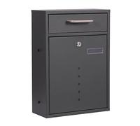 Wiltec Boîte aux Lettres Murale verrouillable V51 Anthracite pour courrier, 285 x 120 x 400 mm, Revêtement par Poudre, avec Fente, Porte-nom et fenêtres