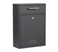 Wiltec Boîte aux Lettres Murale verrouillable V52 Anthracite pour courrier, 285 x 120 x 400 mm, Revêtement par Poudre, avec Fente, Plaque Porte-nom