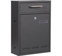 Wiltec Boîte aux lettres murale verrouillable V53 anthracite pour courrier, 285 x 120 x 400 mm, Revêtement par poudre, avec porte-nom et fentes d’observation
