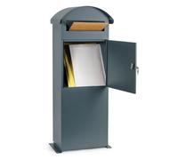 Wiltec Boîte aux lettres sur pied verrouillable, Grise, Acier galvanisé, 420 x 240 x 1020 mm, avec serrure et large fente d’insertio