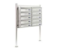 Wiltec Boîte aux lettres sur pieds Acier inox 270 x 898 x 1500 mm, avec 10 Compartiments verrouillables 2x5 et Porte-nom, pour Courrier