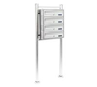 Wiltec Boîte aux Lettres sur Pieds Acier INOX 513 x 270 x 1500 mm, avec 4 Compartiments verrouillables et Porte-nom, pour Courrier