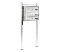 Wiltec Boîte aux lettres sur pieds Acier inox 513 x 270 x 1200 mm, avec 3 Compartiments verrouillables et Porte-nom, pour Courrier