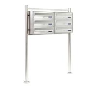 Wiltec Boîte aux Lettres sur Pieds Acier INOX 945 x 270 x 1200 mm, avec 6 Compartiments verrouillables 2x3 et Porte-nom, pour Courrier