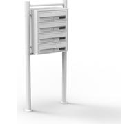 Wiltec Boîte aux lettres sur pieds Blanche 513 x 270 x 1500 mm, avec 4 Compartiments verrouillables et Porte-nom, Revêtement en poudre, pour Courrier