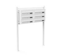 Wiltec Boîte aux Lettres sur Pieds Blanche 945 x 270 x 1200 mm, avec 6 Compartiments verrouillables 2x3 et Porte-nom, Revêtement en Poudre, pour Courrier