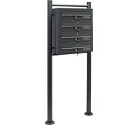 Wiltec Boîte aux lettres sur pieds Gris anthracite 513 x 270 x 1500 mm, avec 4 Compartiments verrouillables et Porte-nom, Revêtement en poudre, pour Courrier